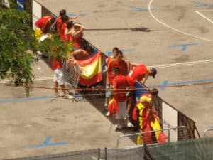 Spain fans lining up for the World Cup Semifinal at Estadio Santiago Bernabéu in Madrid, Spain