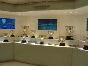 La Liga trophies at Estadio Santiago Bernabéu in Madrid, Spain