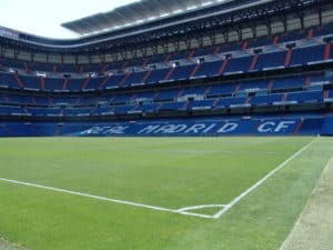 On the field at Estadio Santiago Bernabéu in Madrid, Spain