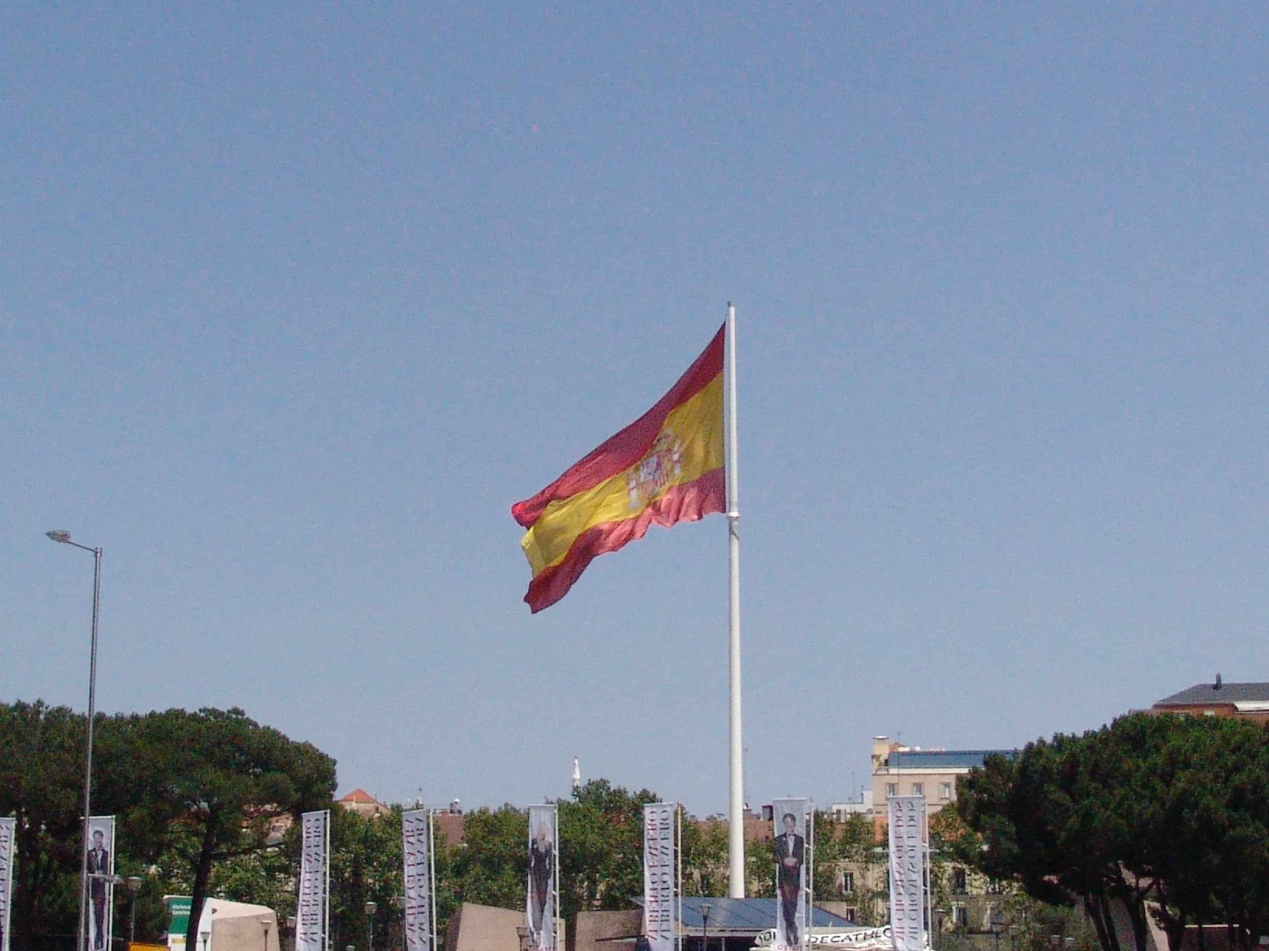 World's largest Spanish flag in Madrid, Spain