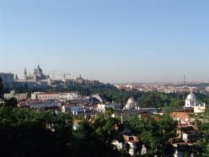 View of Madrid from Templo de Debod in Madrid, Spain