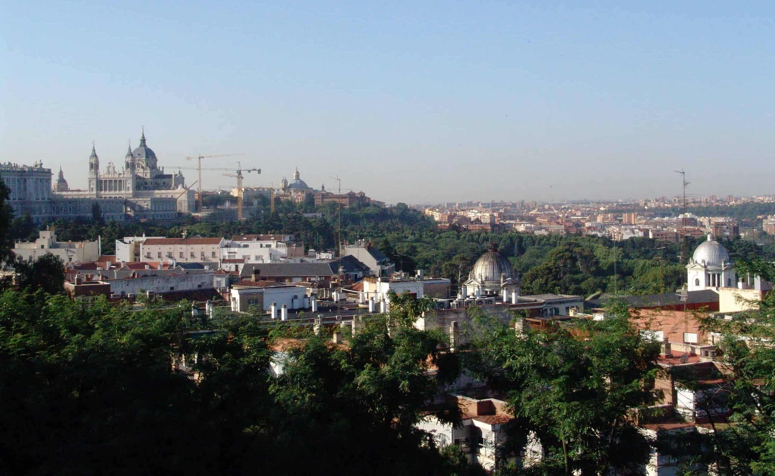 View of Madrid from Temple of Debod in Madrid, Spain