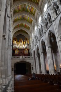 Looking towards the organ at Catedral de la Almudena in Madrid, Spain
