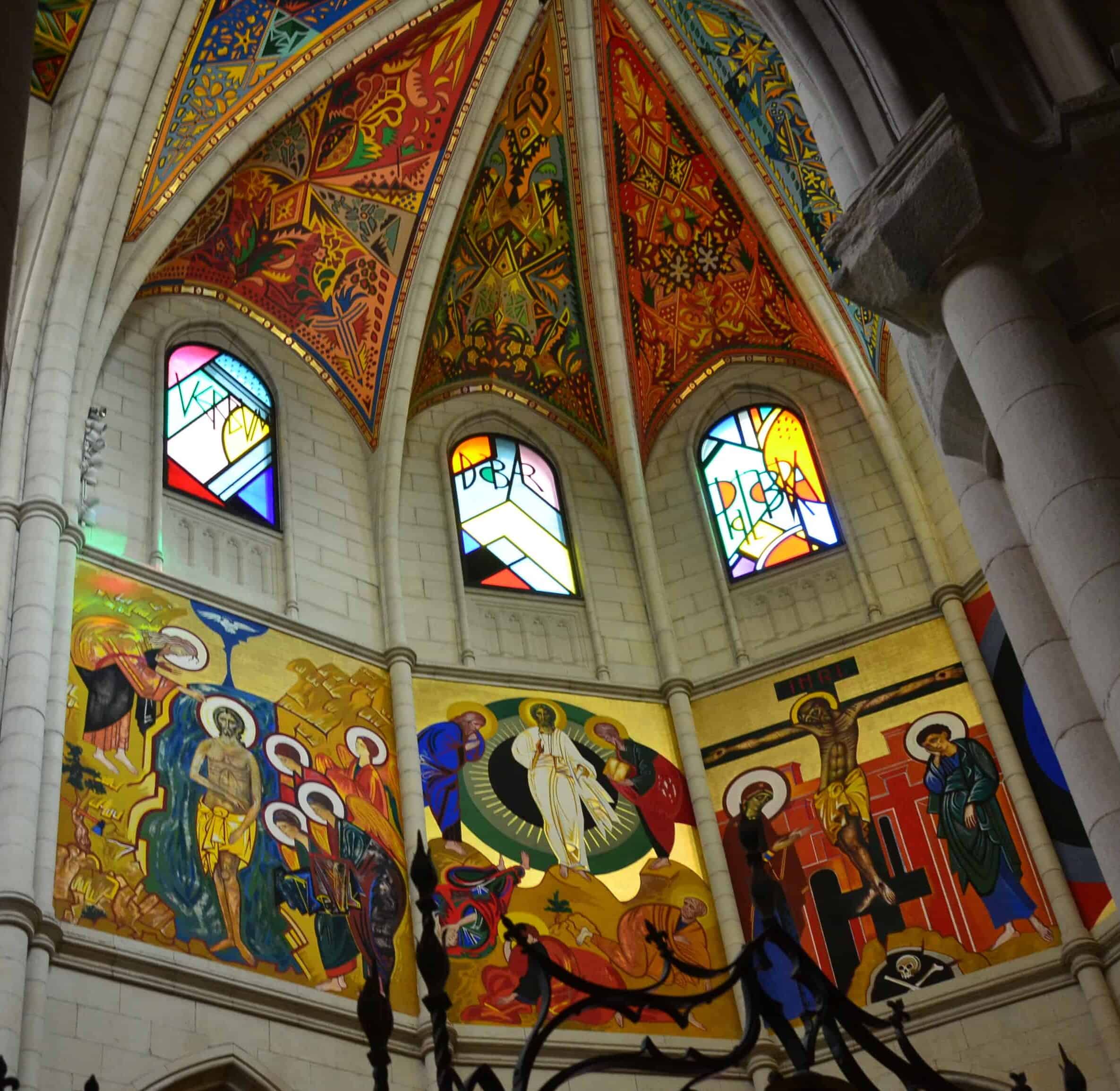 Murals above the main altar at the Almudena Cathedral in Madrid, Spain