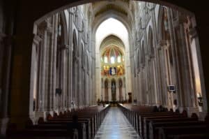 Looking towards the main altar at Catedral de la Almudena in Madrid, Spain
