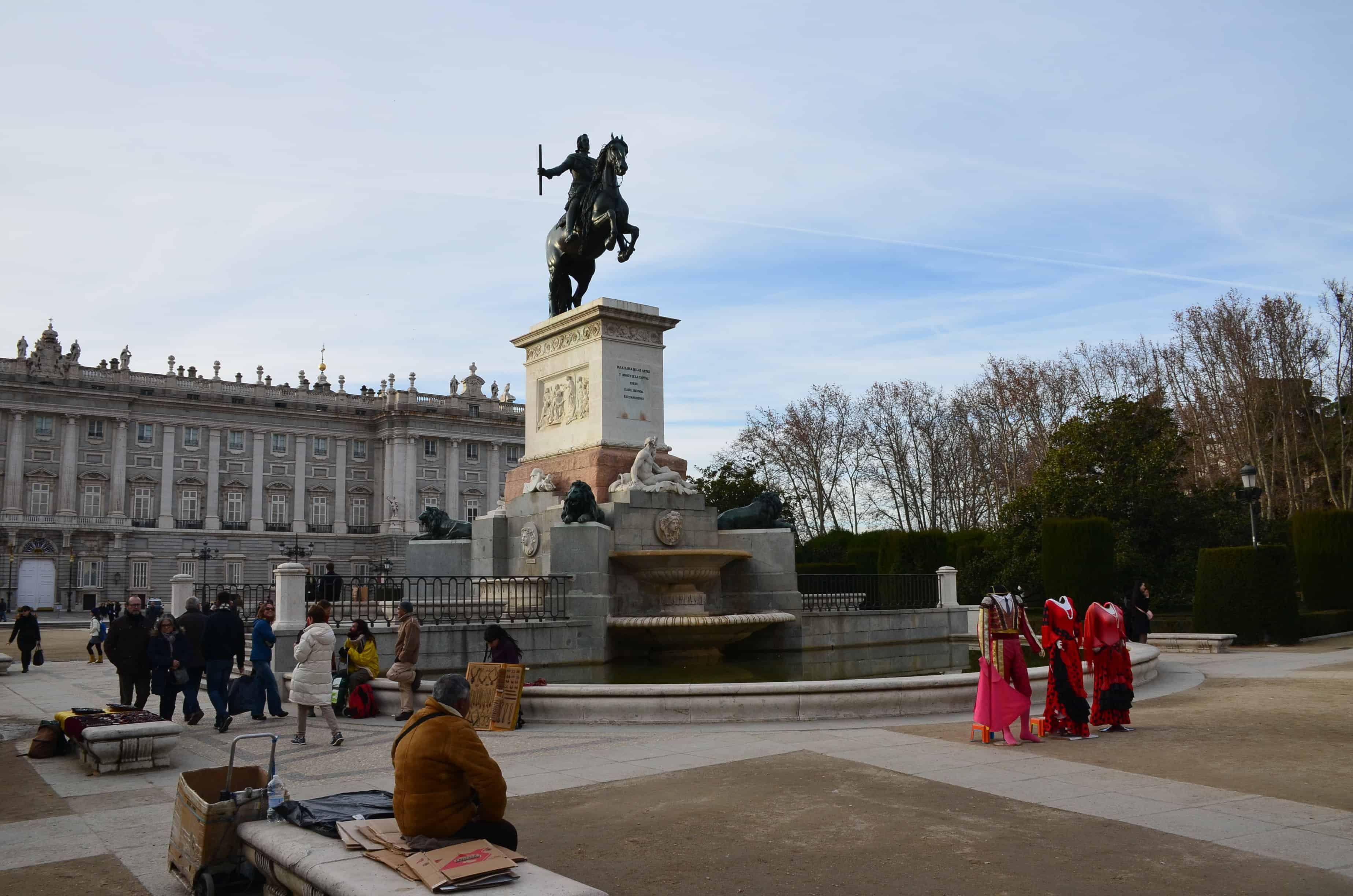 Monument to Felipe IV at Plaza de Oriente in Madrid, Spain