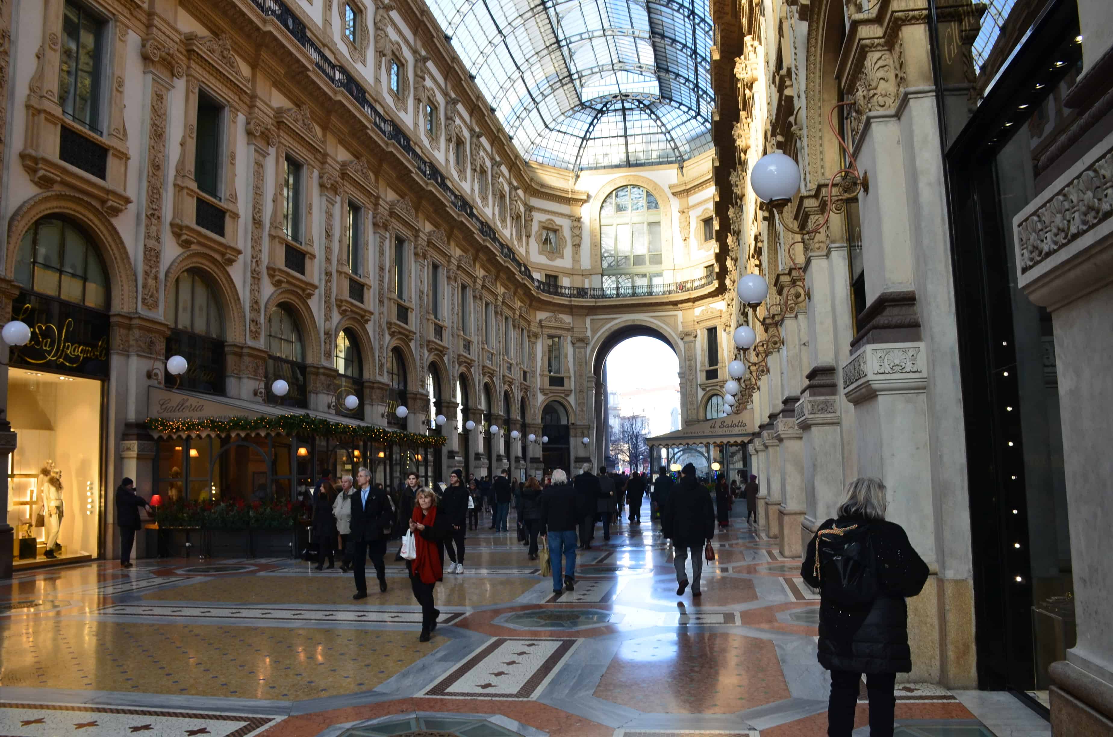Looking down a section of the Vittorio Emanuele II Gallery in Milan, Italy