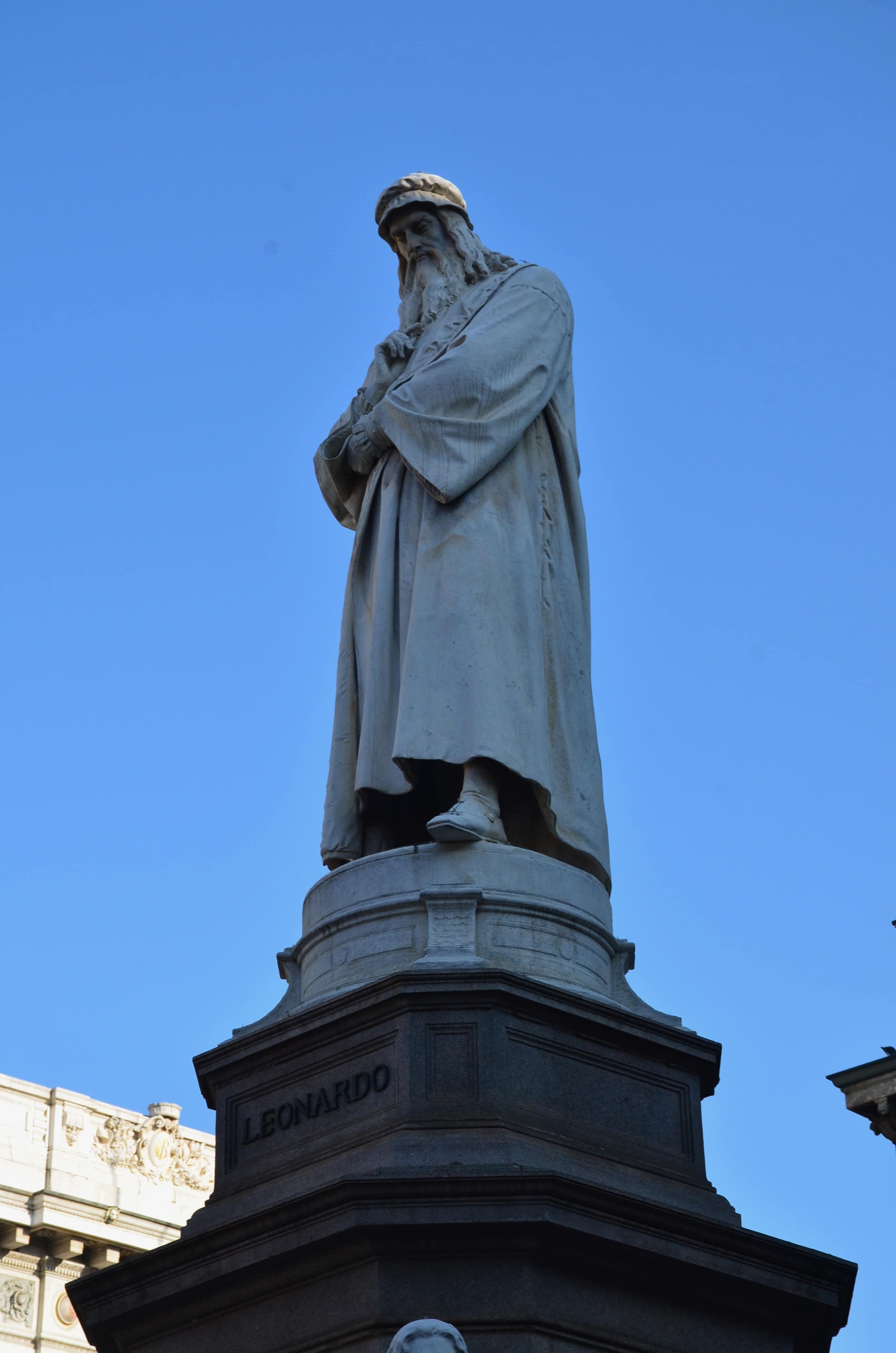 Leonardo da Vinci monument on Piazza della Scala in Milan, Italy