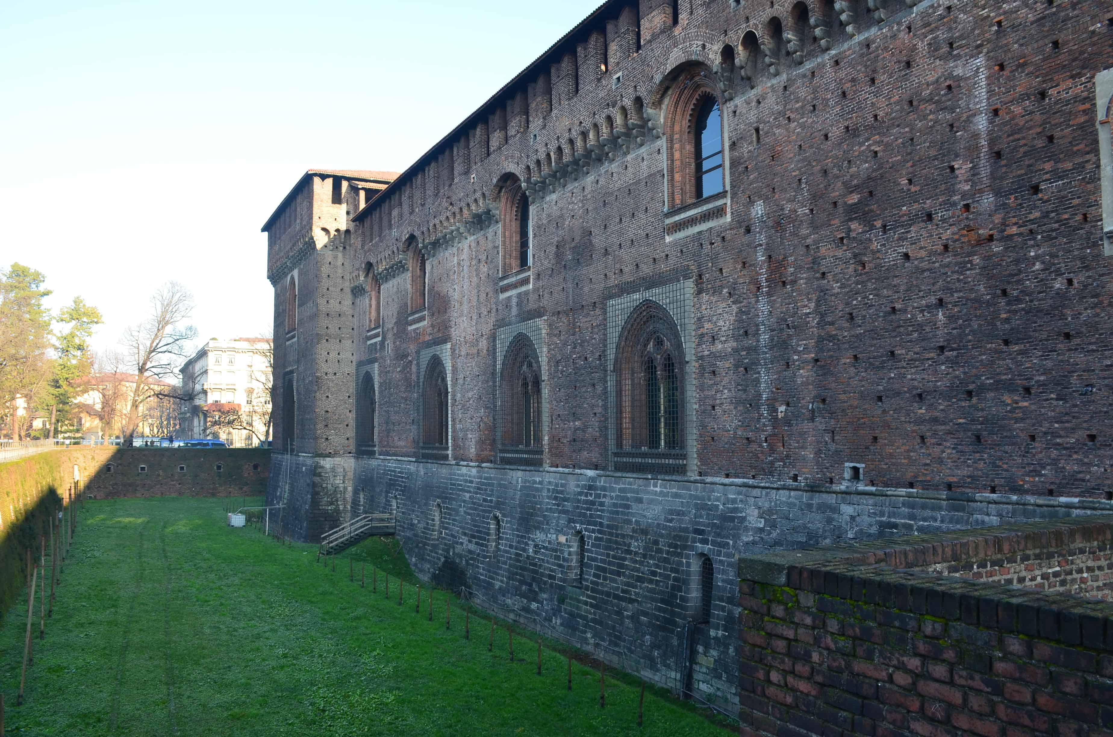 Looking towards Castellana Tower at Sforza Castle in Milan, Italy