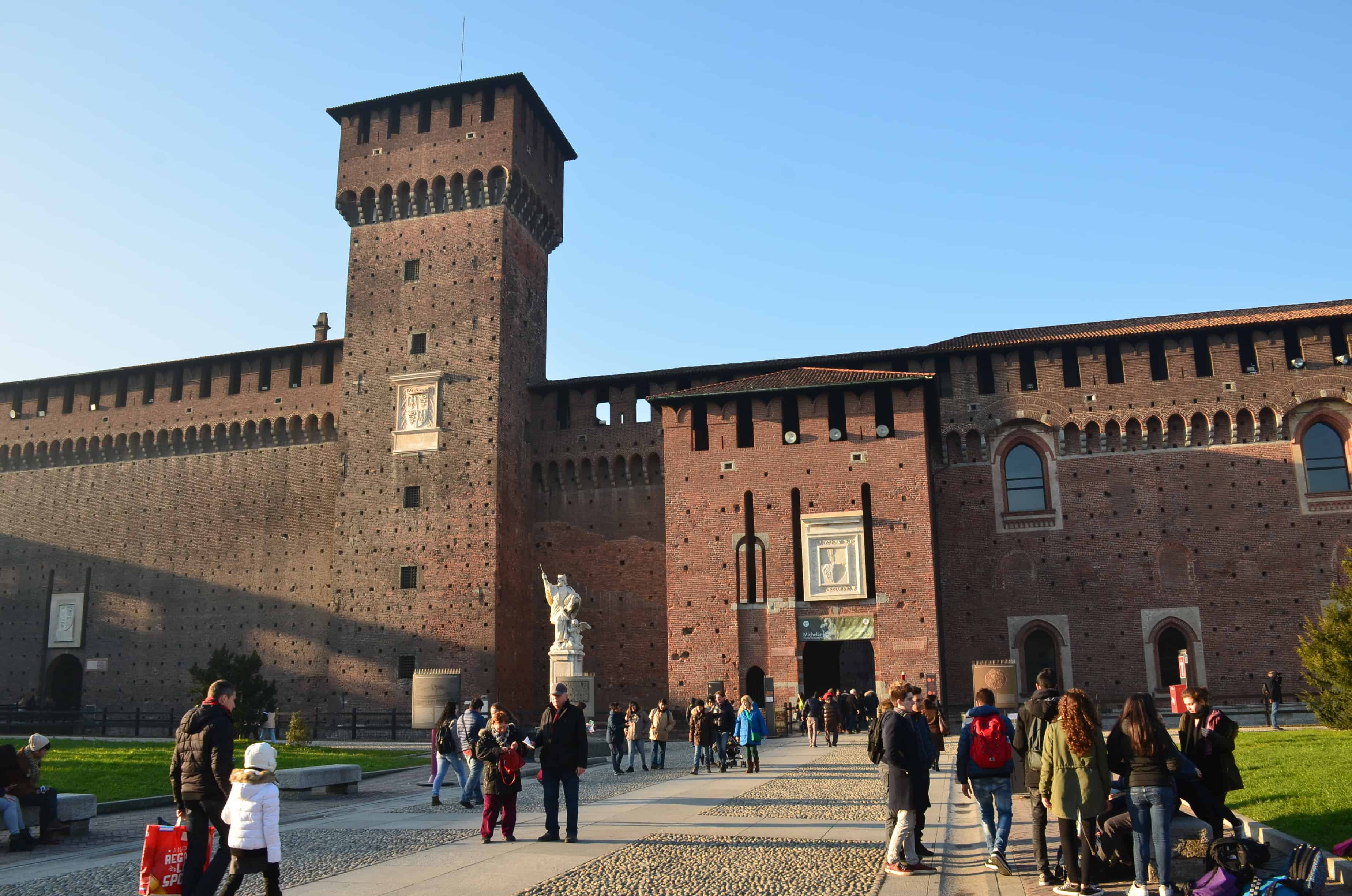 Bona Tower (left) at Sforza Castle in Milan, Italy