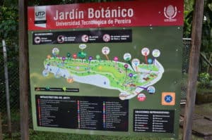 Trail map at Jardín Botánico UTP in Pereira, Risaralda, Colombia