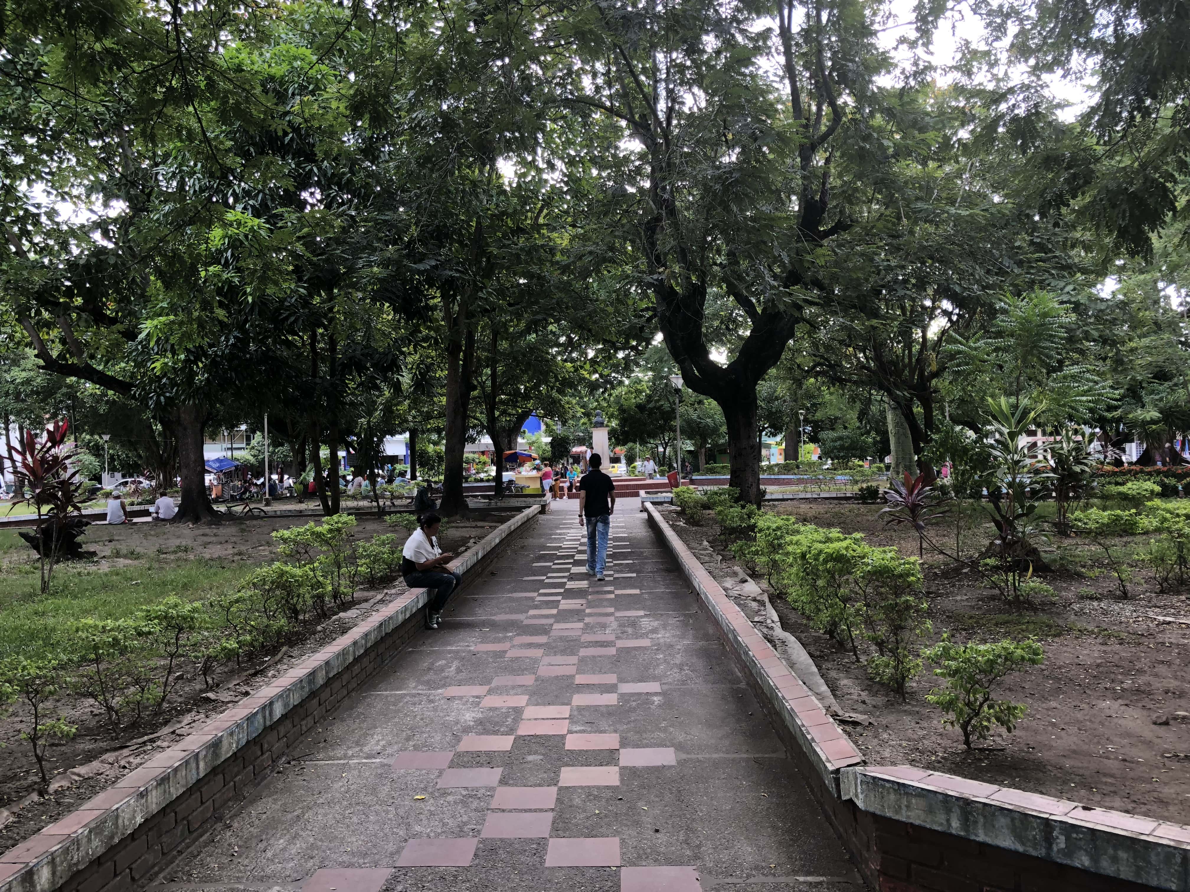 Path through Parque Simón Bolívar in La Dorada, Caldas, Colombia