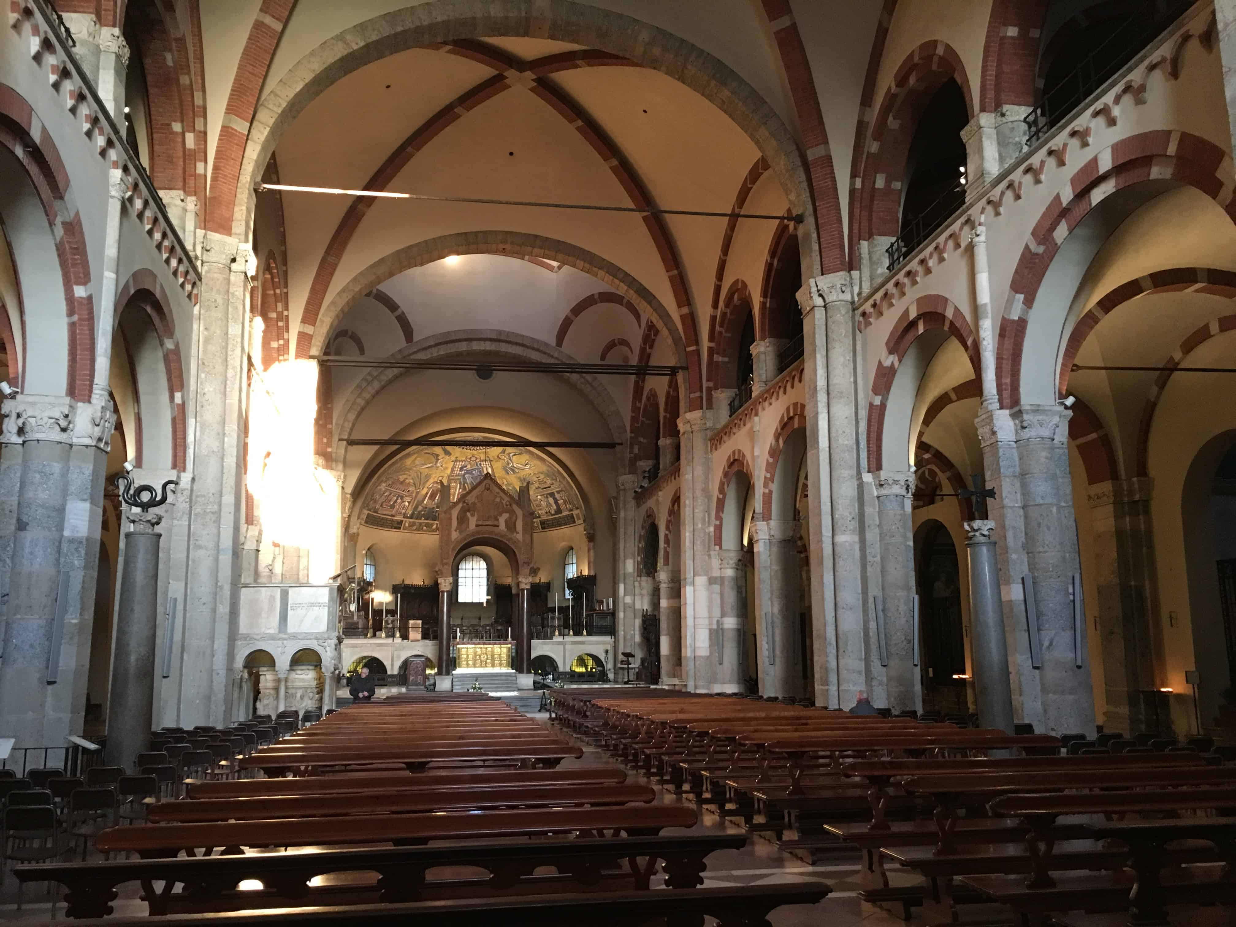 Nave at the Basilica of Saint Ambrose in Milan, Italy