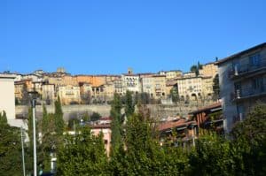 Looking at Città Alta from Città Bassa in Bergamo, Italy