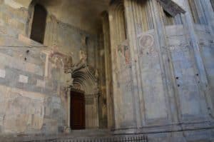 Original exterior frescoes at Basilica di Santa Maria Maggiore in Bergamo, Italy