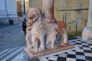 Lion column base at Basilica di Santa Maria Maggiore in Bergamo, Italy