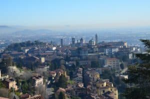View of Bergamo from the road in Bergamo, Italy