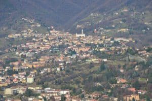 View from the castle at Castello di San Vigilio in Bergamo, Italy