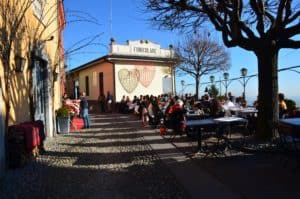 Restaurant outside the funicular station in Bergamo, Italy