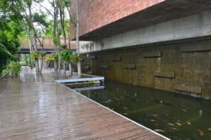 Boardwalk and fish pond at Parque del Agua in Bucaramanga, Santander, Colombia
