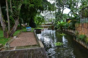 Path along water channel at Parque del Agua in Bucaramanga, Santander, Colombia