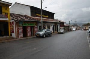 Main road through town in Boyacá, Colombia