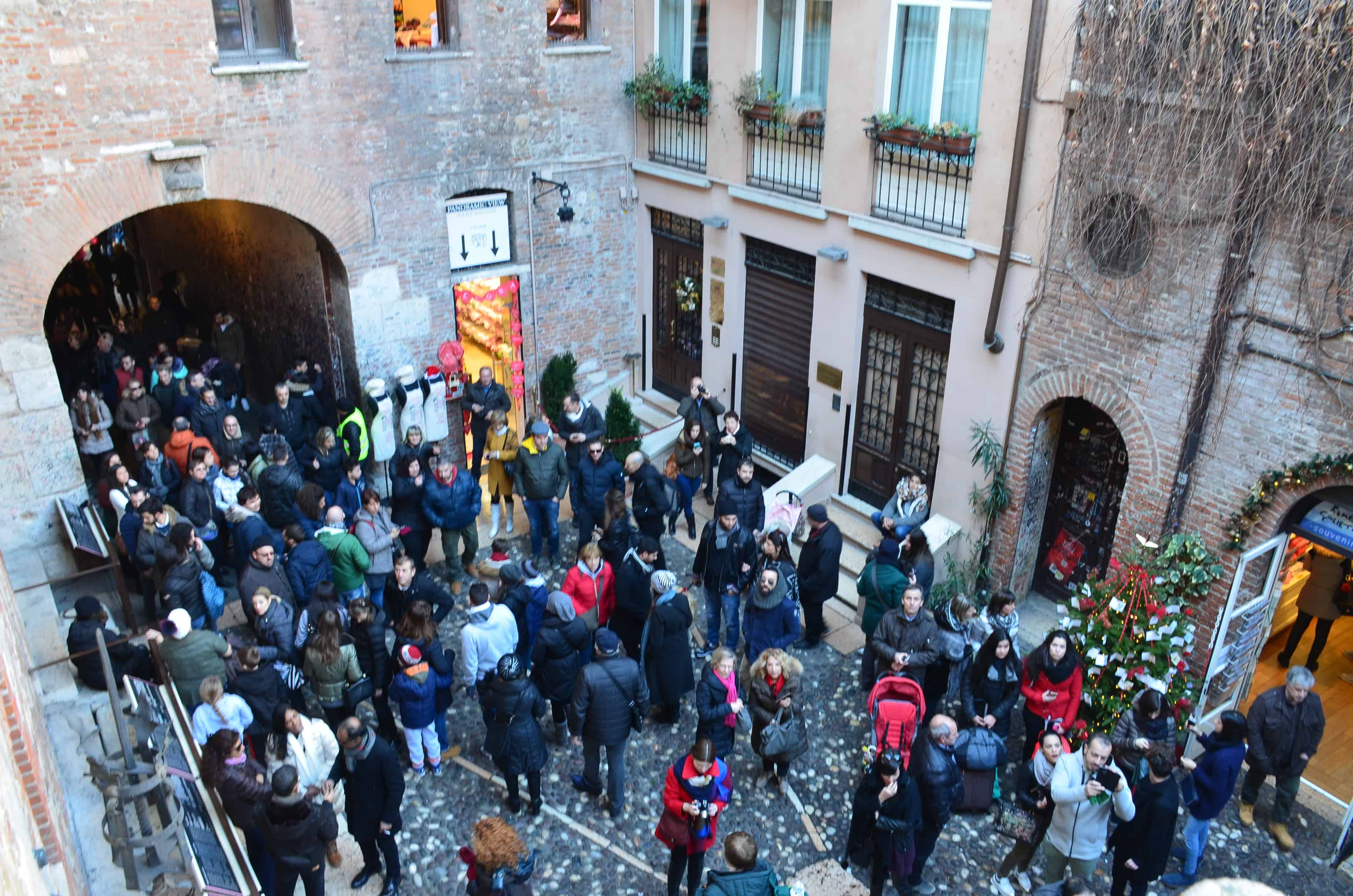 Looking down at the courtyard from the balcony at Juliet's House in Verona, Italy