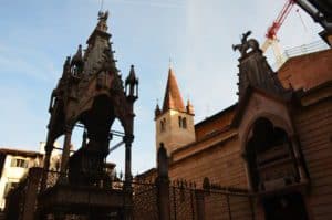 Tomb of Mastino II (left) and Cangrande I (right) in Verona, Italy