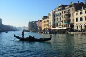 Gondola near the Rialto Bridge in Venice, Italy