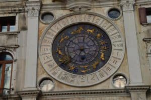 Clock on the Torre dell'Orologio in Venice, Italy