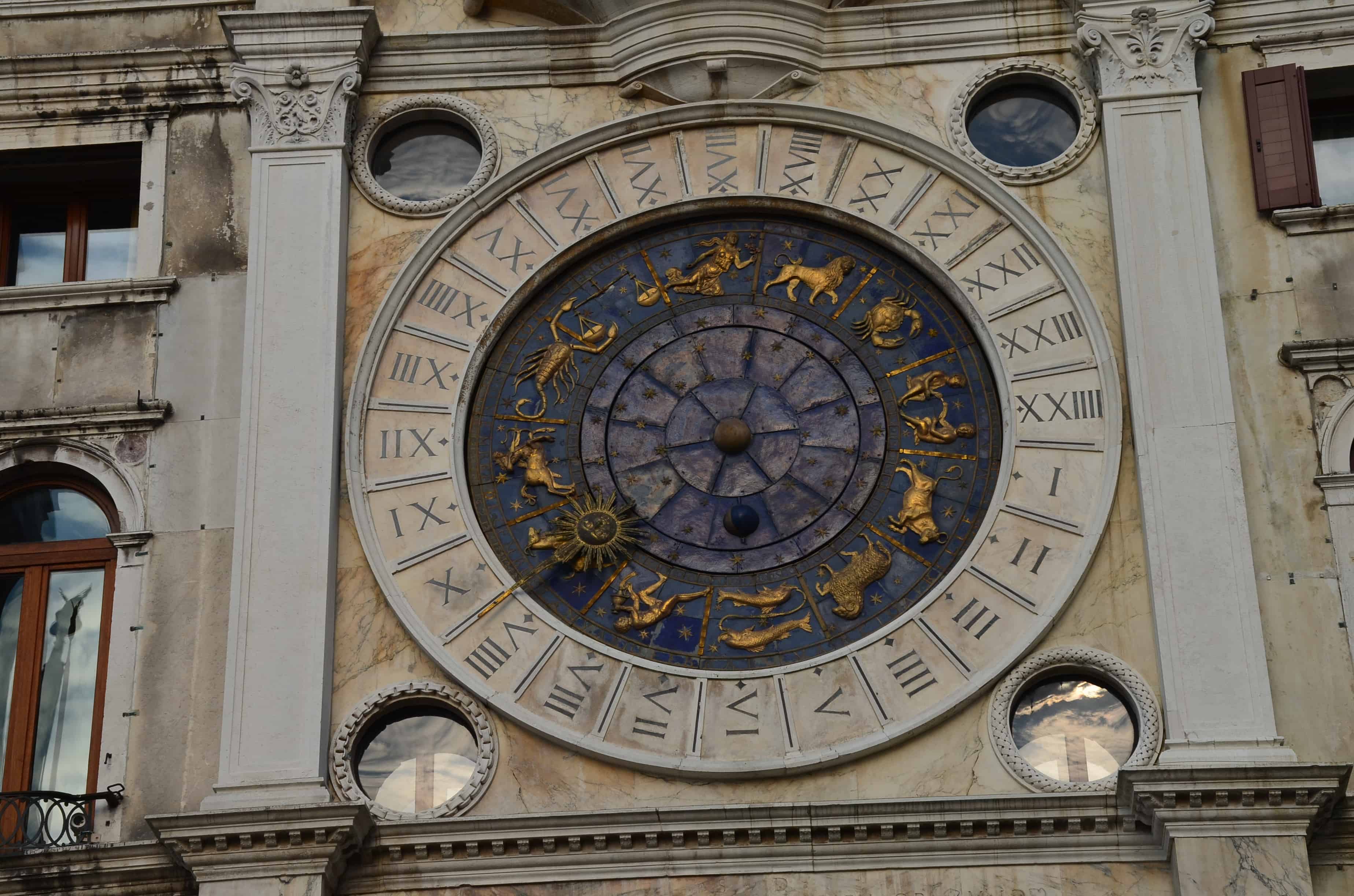 Clock on the Clock Tower in Venice, Italy