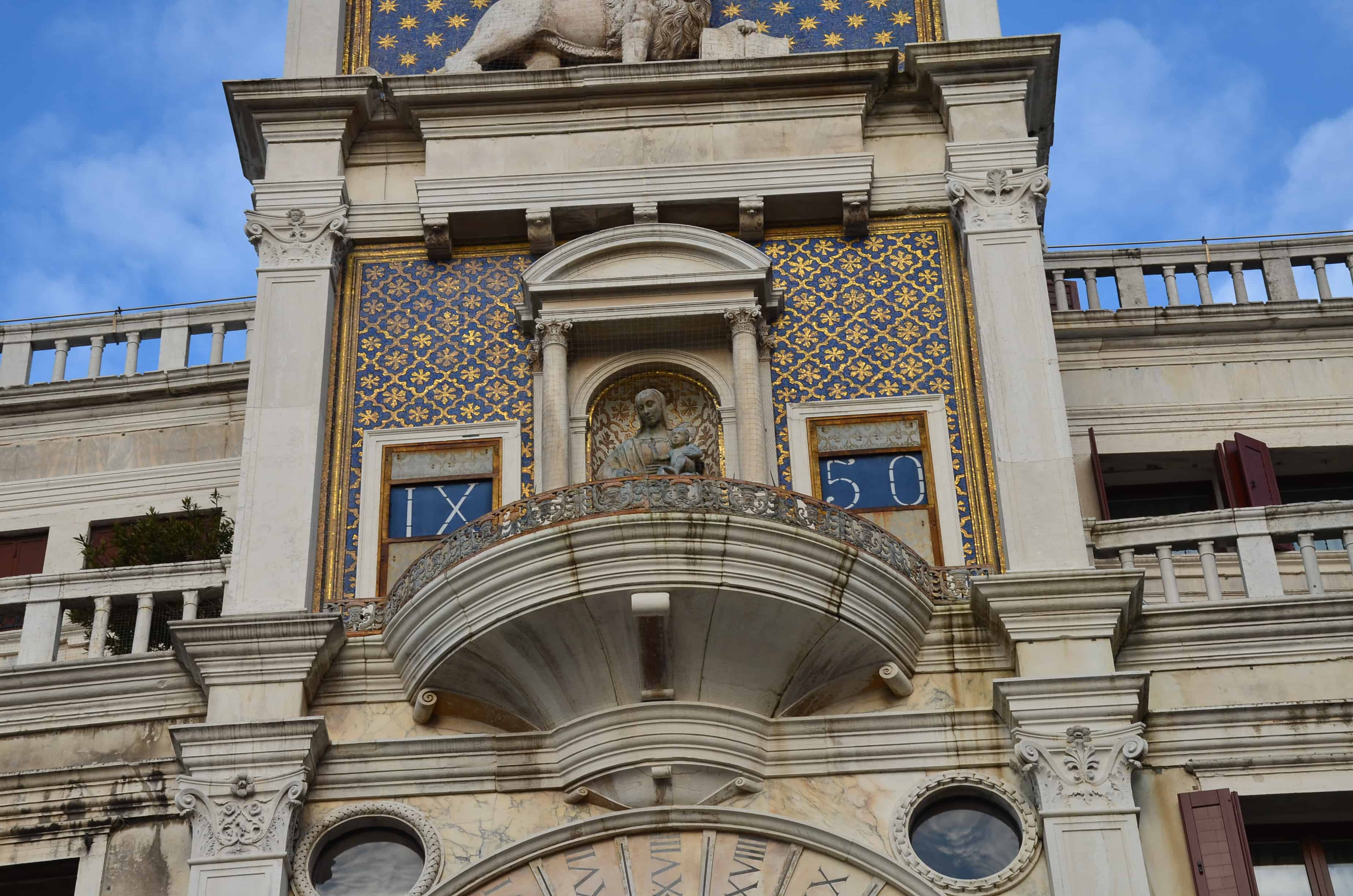 Virgin and Child on the Clock Tower in Venice, Italy