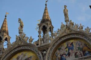 Statues on top of the church at the Basilica di San Marco in Venice, Italy