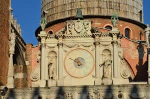 Clock on the Porticato Foscari at the Palazzo Ducale in Venice, Italy