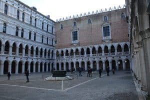 Courtyard: east wing (left) and south wing (right) at the Palazzo Ducale in Venice, Italy