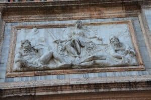 Marble relief on the Campanile di San Marco in Venice, Italy