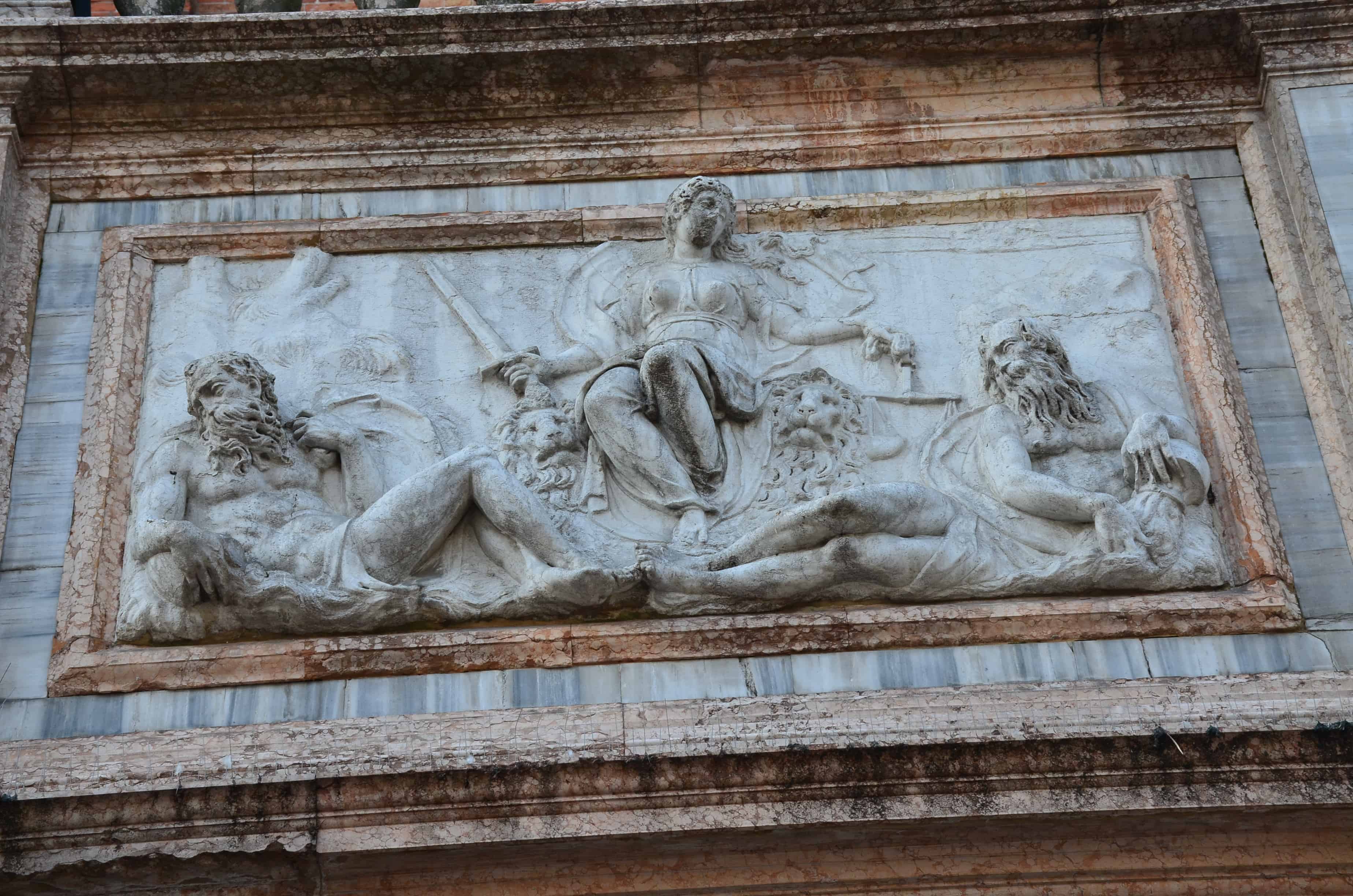 Marble relief on Saint Mark's Campanile in Venice, Italy