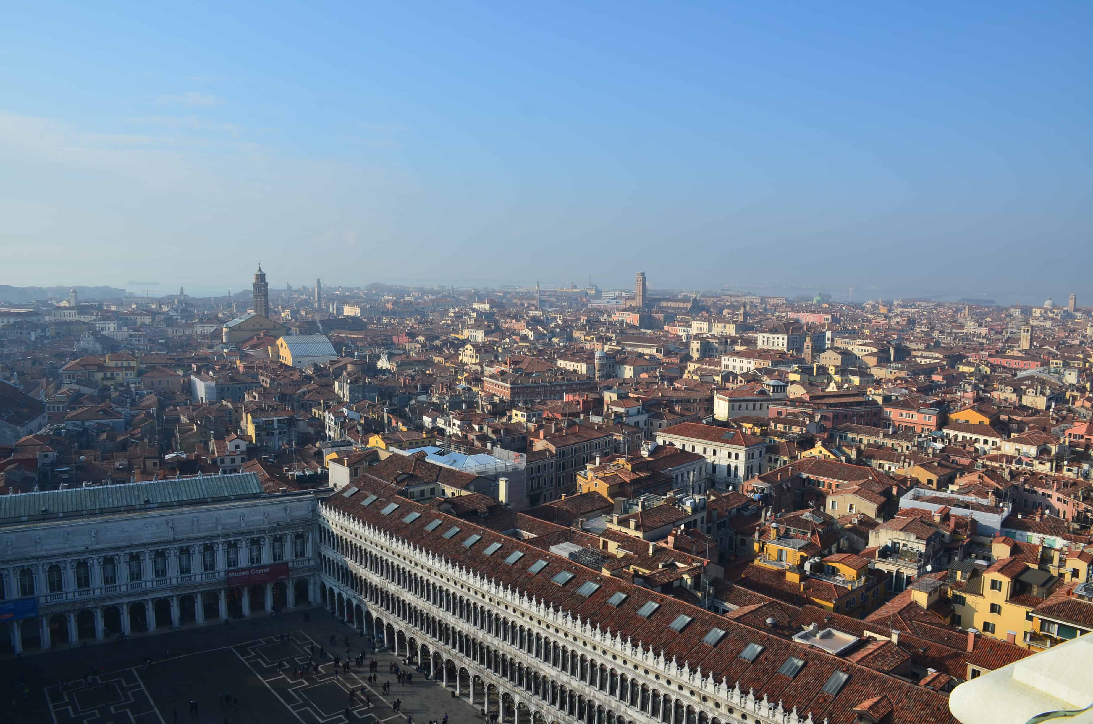 Looking to the west from Saint Mark's Campanile in Venice, Italy