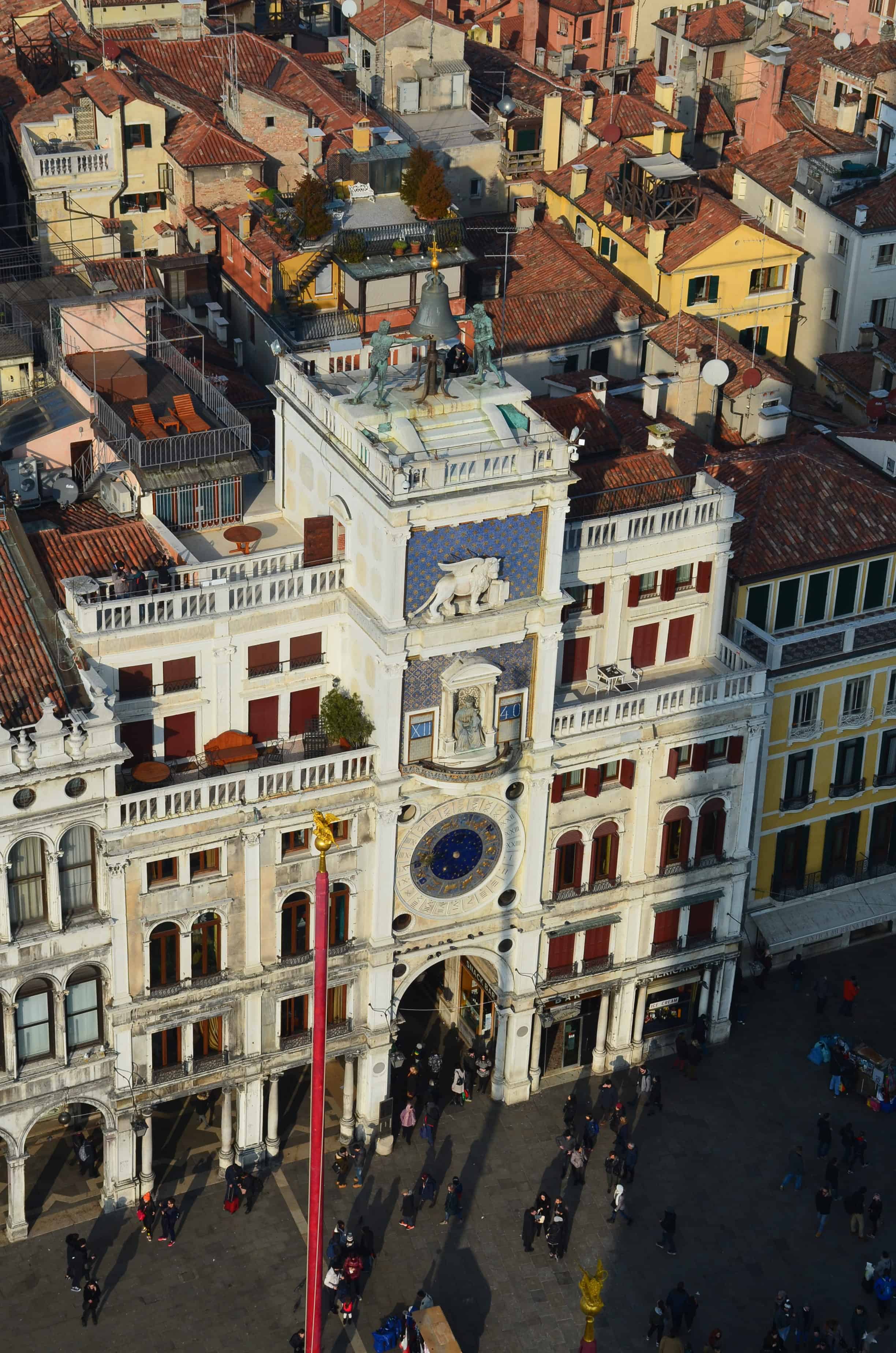 Clock Tower from Saint Mark's Campanile in Venice, Italy