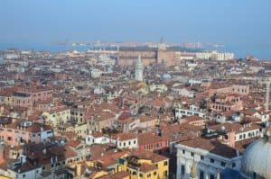 Zanipolo in the distance from the Campanile di San Marco in Venice, Italy