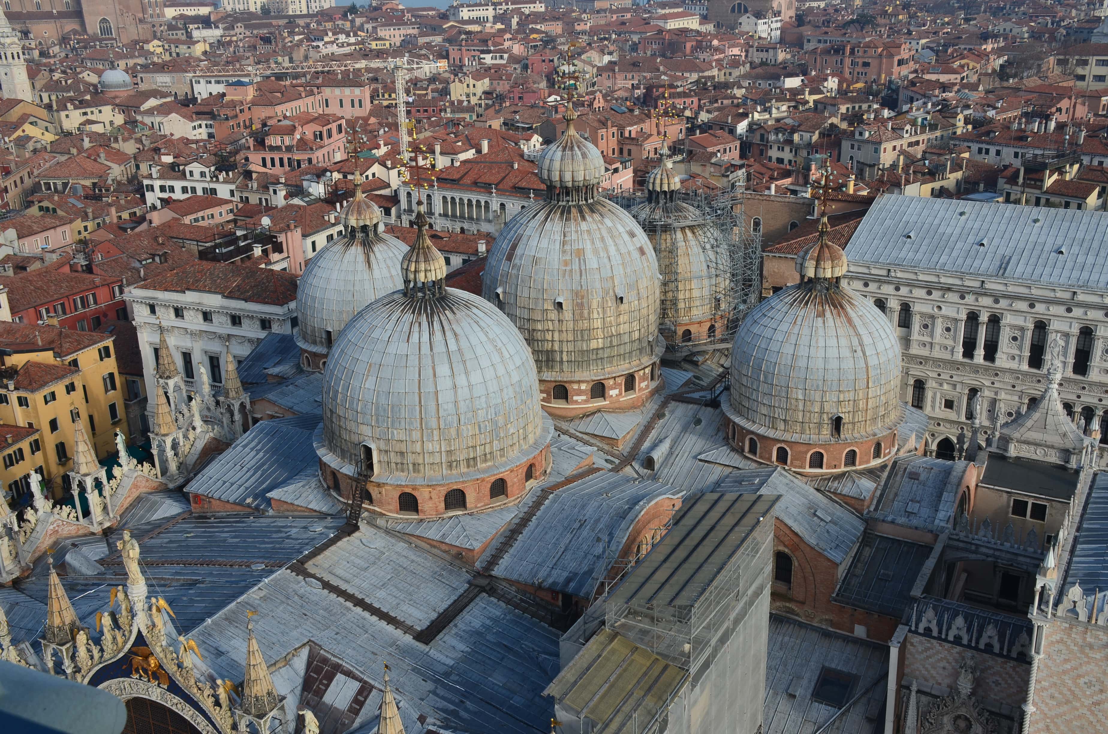 Domes of Saint Mark's Basilica from Saint Mark's Campanile in Venice, Italy