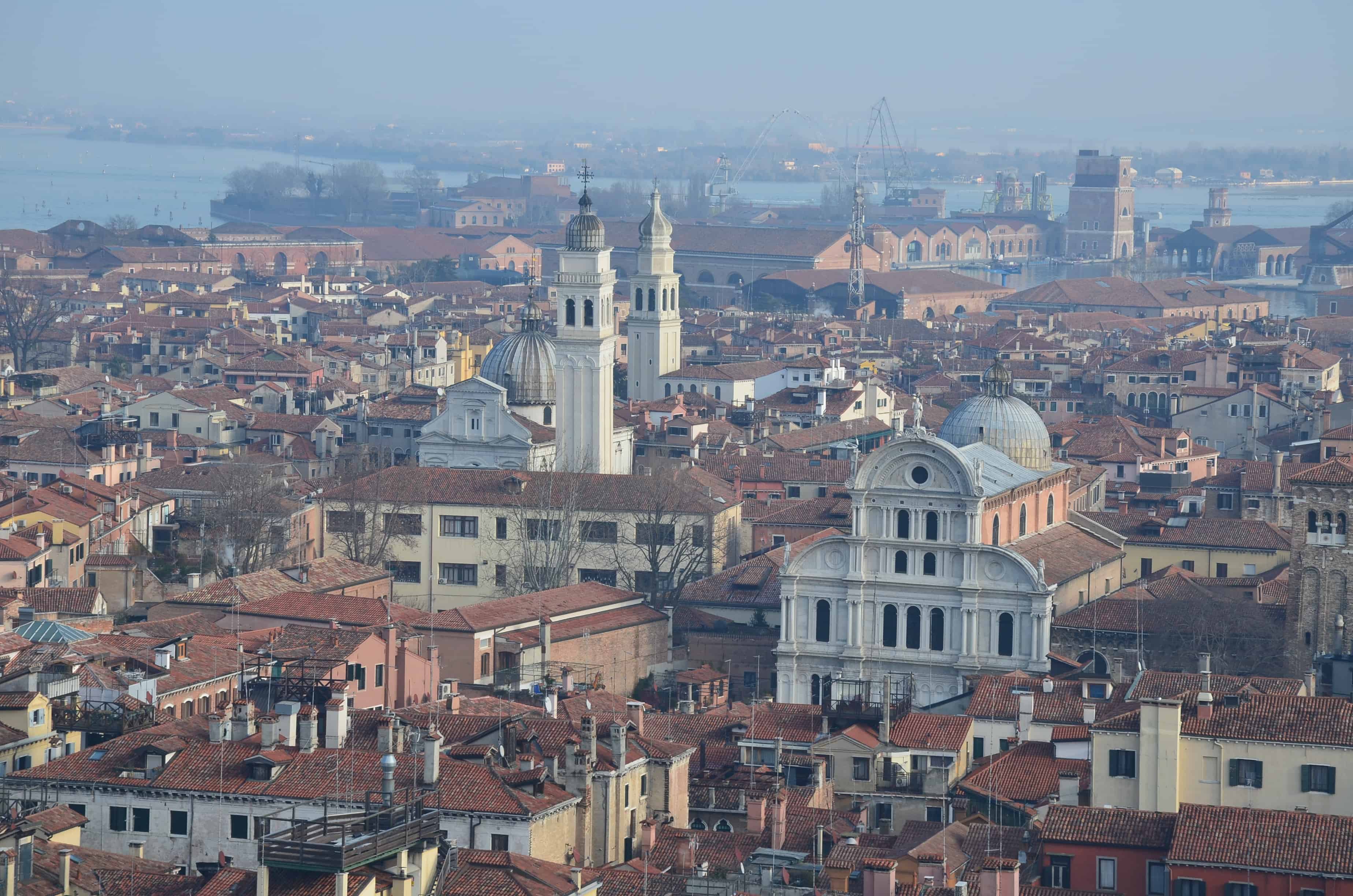 Church of San Zaccaria and Castello from Saint Mark's Campanile in Venice, Italy