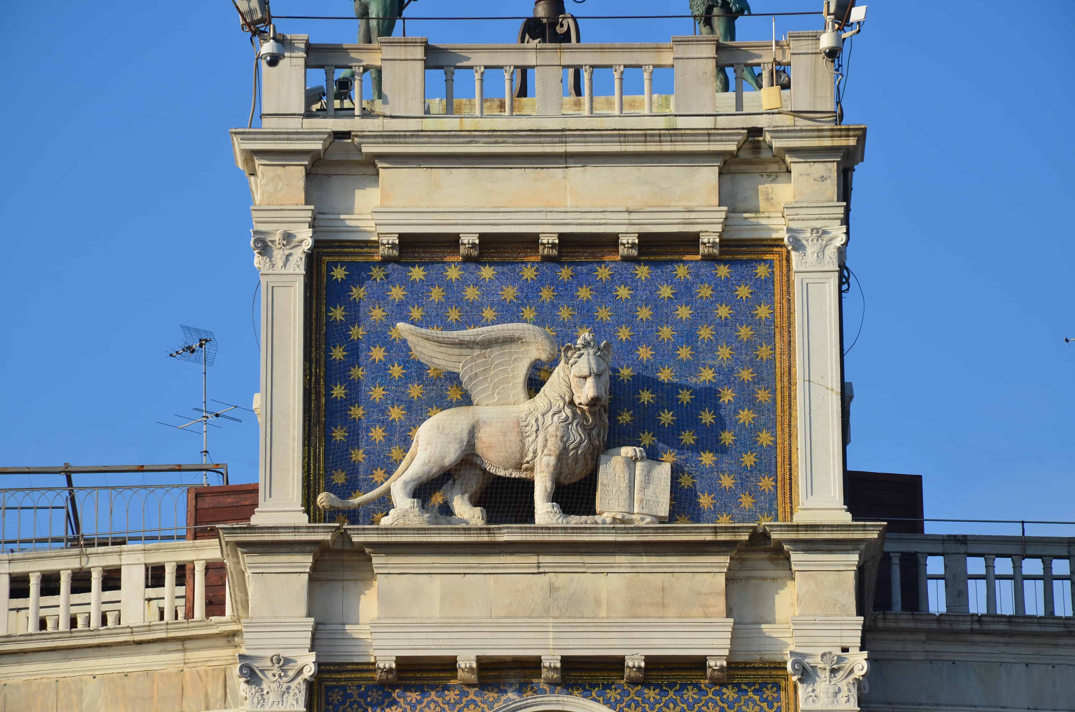 Lion of Saint Mark on the Clock Tower in Venice, Italy