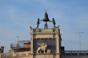 The top of the Torre dell'Orologio at the Basilica di San Marco in Venice, Italy