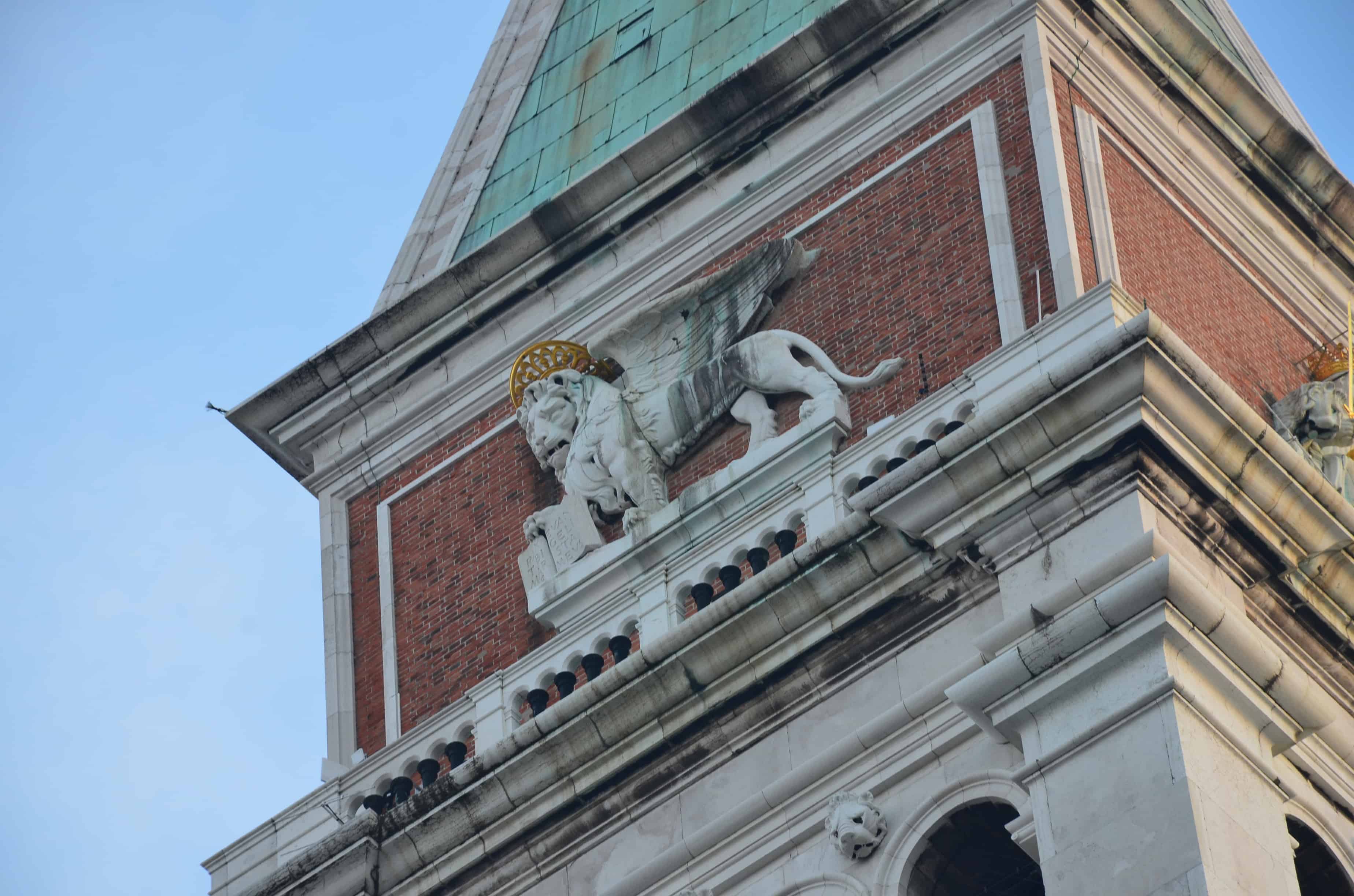 Lion of Saint Mark on Saint Mark's Campanile in Venice, Italy