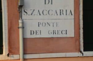 Sign for Ponte dei Greci in Venice, Italy