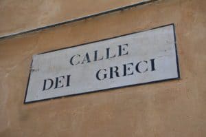Sign for Calle dei Greci in Venice, Italy