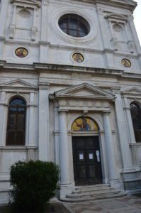Entrance at Chiesa di San Giorgio dei Greci in Venice, Italy