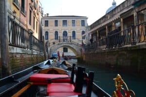 Starting our gondola ride in Venice, Italy