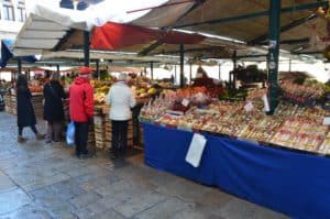 Fruit and vegetable market at Mercato di Rialto in Venice, Italy